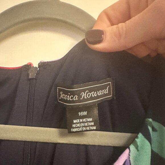 Jessica Howard Navy Floral Sleeveless Boat Neck Pleated Fit & Flare Dress 16W - Picture 2 of 6